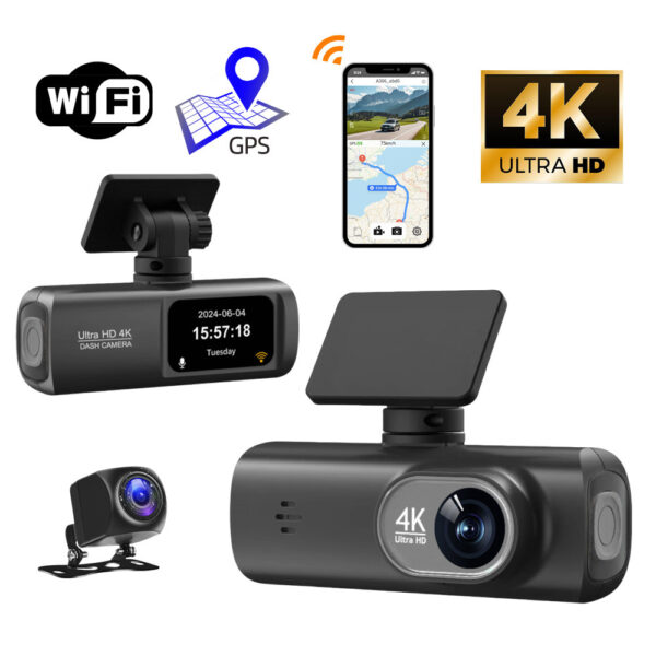 Camera Auto DVR C Tech® Ultra HD 4K + camera marsarier Full HD inclusa ,Conectare Wi-fi in aplicatie